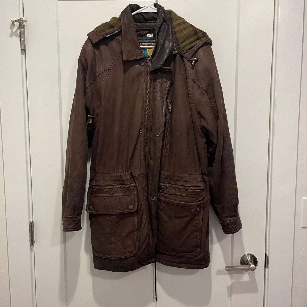 Wilsons Leather Adventure Bound Originals Brown Leather Parka Hooded Jacket L